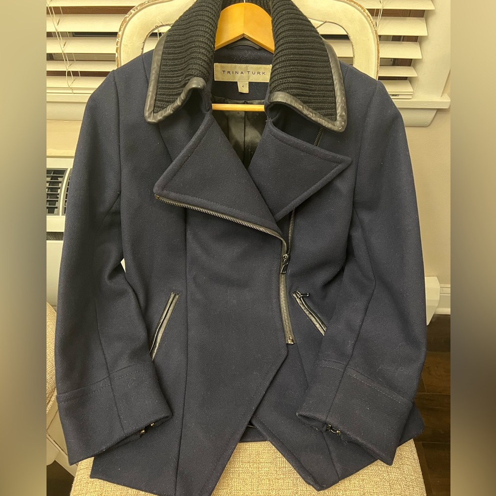 Trina Turk Wool Coat, Navy, sz. 4